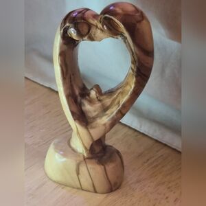 Vintage Hand Carves Wood Sculture Mary And Joseph Looking Down Upon Jesus